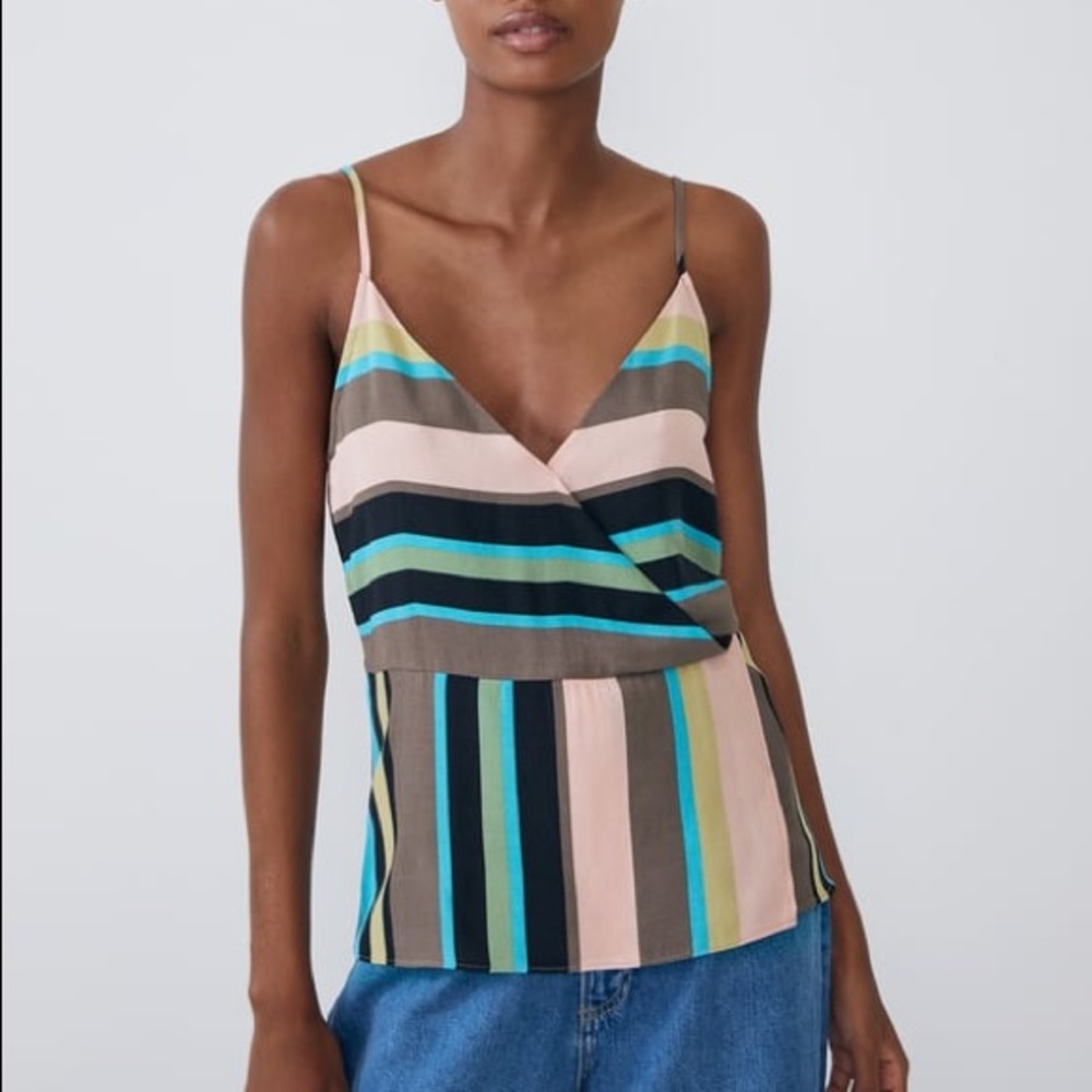 Zara Striped Surplice Cami Tank Top NWT